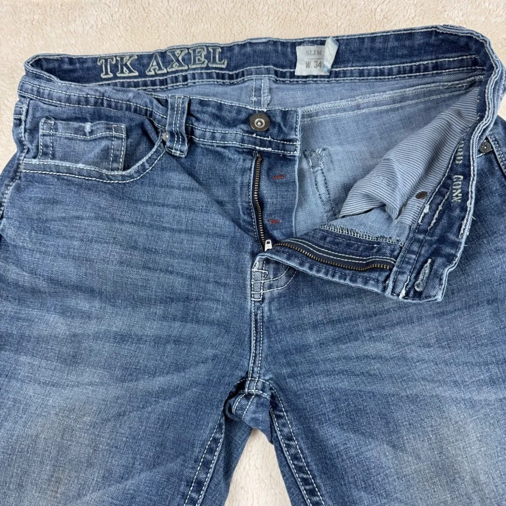 TK Axel Mens Jeans‎ Slim Boot Cut W34 Blue Denim Casual Everyday Wear
